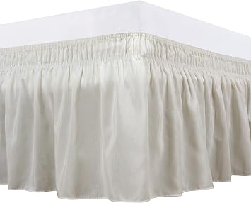 Bed Skirt Three Sides Fabric Adjustable Elastic Wrap Around Dust Ruffled Bed Skirts Full, Ivory, 16 Inch Tailored Drop