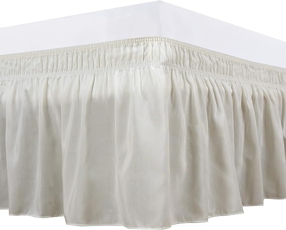 Bed Skirt Three Sides Fabric Adjustable Elastic Wrap Around Dust Ruffled Bed Skirts Full, Ivory, 16 Inch Tailored Drop