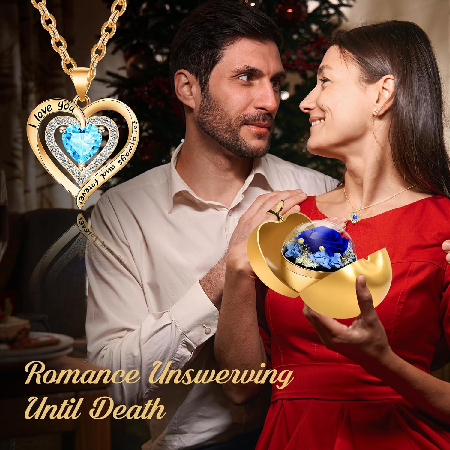 Preserved Real Roses with Heart Necklace - Birthday Gifts for Women, Forever Rose in a Jewelry Box, Eternal Flower Gift Set for Her on Valentines Mothers Day Christmas Anniversary (Blue) - Image 7