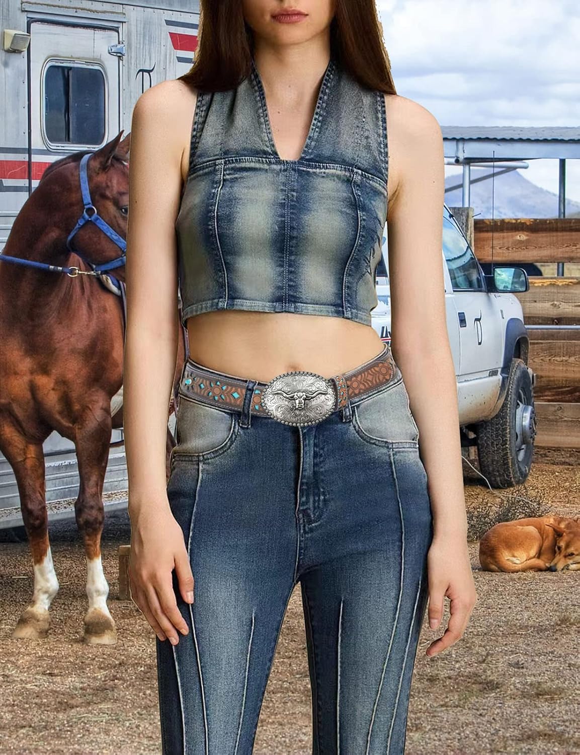 TOPACC Western Belts for Woman Men with Western Buckle Cowboy Cowgirl Country Belt for Jeans Pants - Image 7