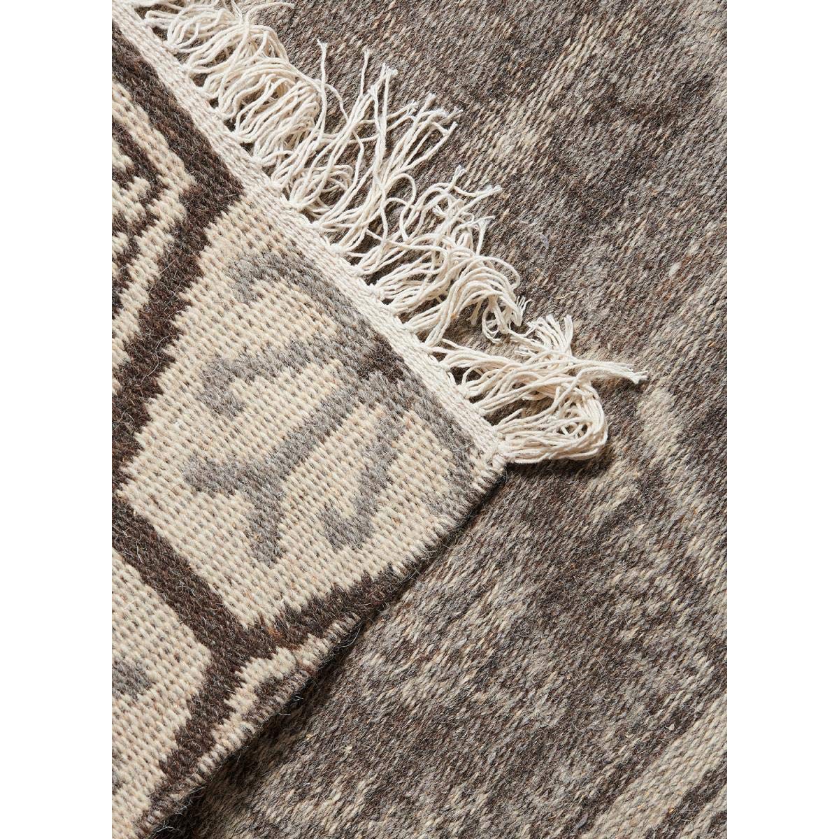 Tapis Kilim 200x290 MALSA Reversible Gris Fait Main en Laine Certification Care and Fair idéal pour Salle à Manger
