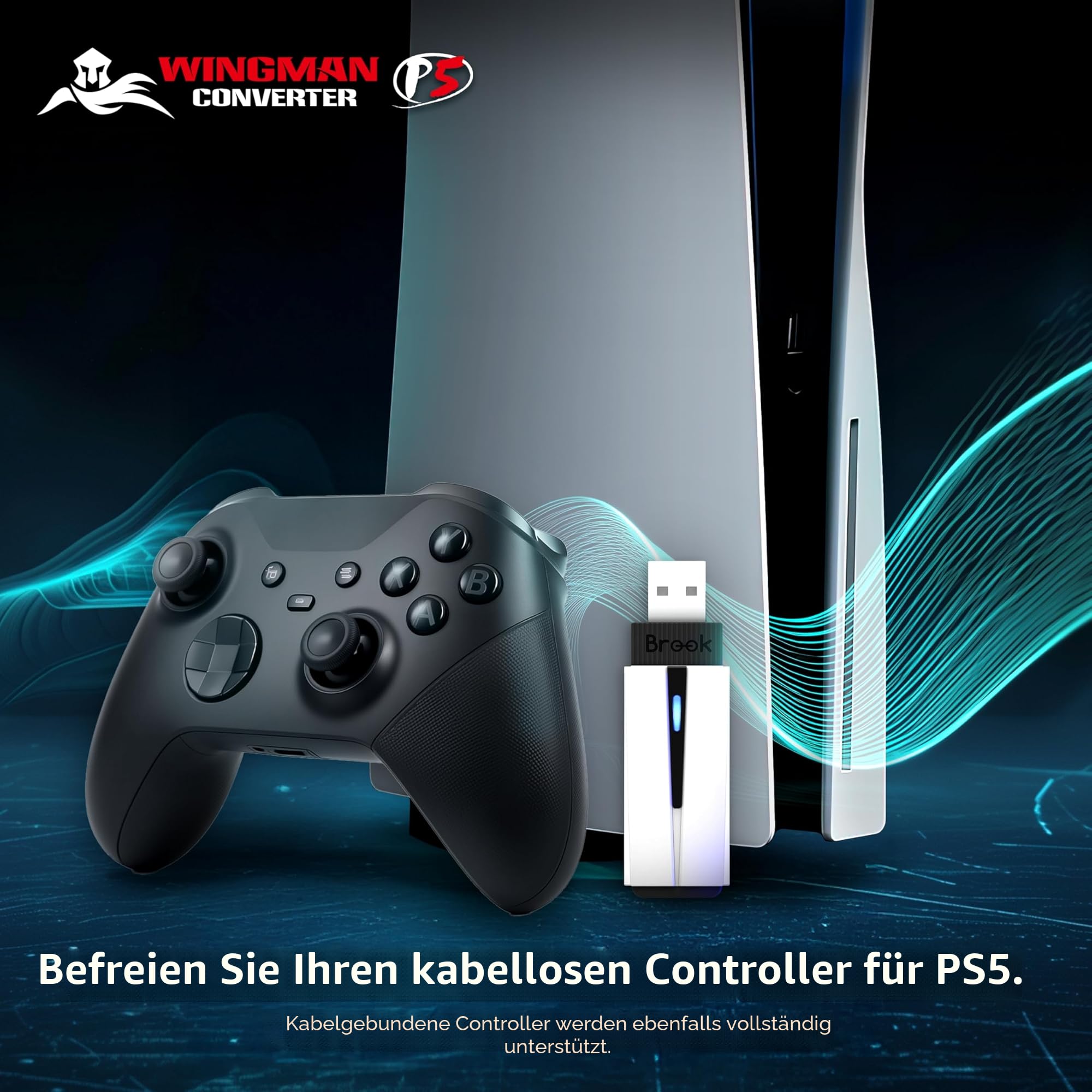 Brook Wingman P5 P4 PC Game Controller Konverter unterstützt drahtlosen und kabelgebundenen Controller, Vibration und Bewegungserkennung mit sechs Achsen, Turbo, Makro und Neuzuweisung