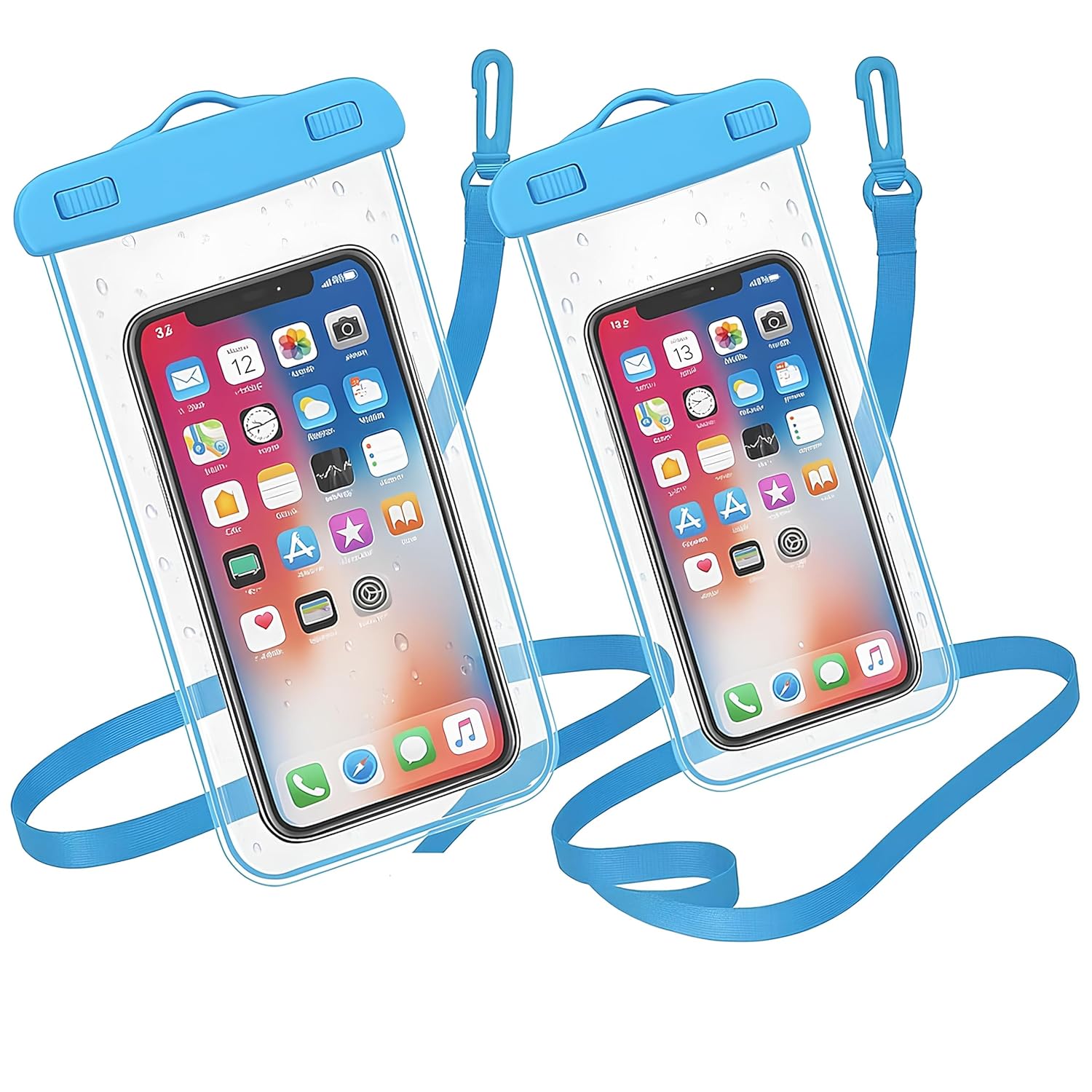 PulGos Waterproof Phone Pouch (Pack of 2 – Blue) – Universal Large Size Transparent Cover Bag for All Smartphones | Touch-Friendly Dry Case for Beach, Swimming, Rain, Travel, Outdoor Use