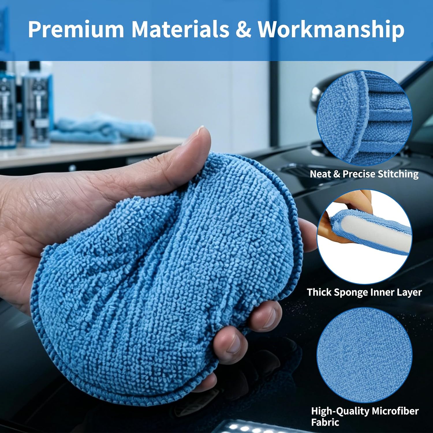 Car Wax Buffing Pads, 6PK Microfiber Wax Applicator Pads, Versatile Sponge Pads for Polishing and Cleaning, No Scratches Detailing Supplies for Car, 5-Inch