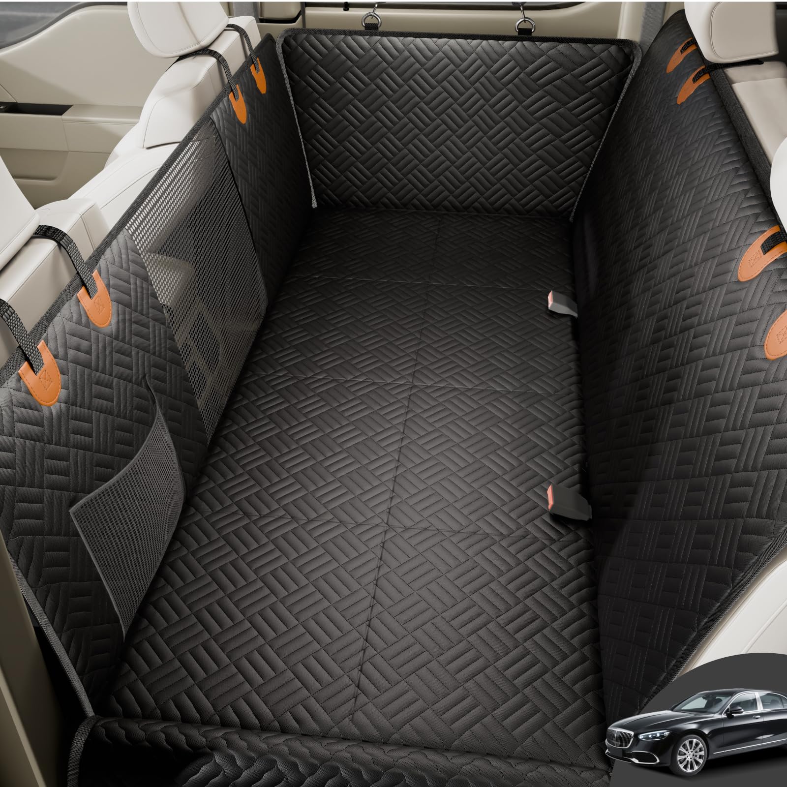 PROZAR Dog Car Seat Cover for Pets, Waterproof Hard Bottom Back Dog Hammock, Anti-Scratch Nonslip Back Seat Covers for Cars/SUVs/Mid-Size Truck, Orange