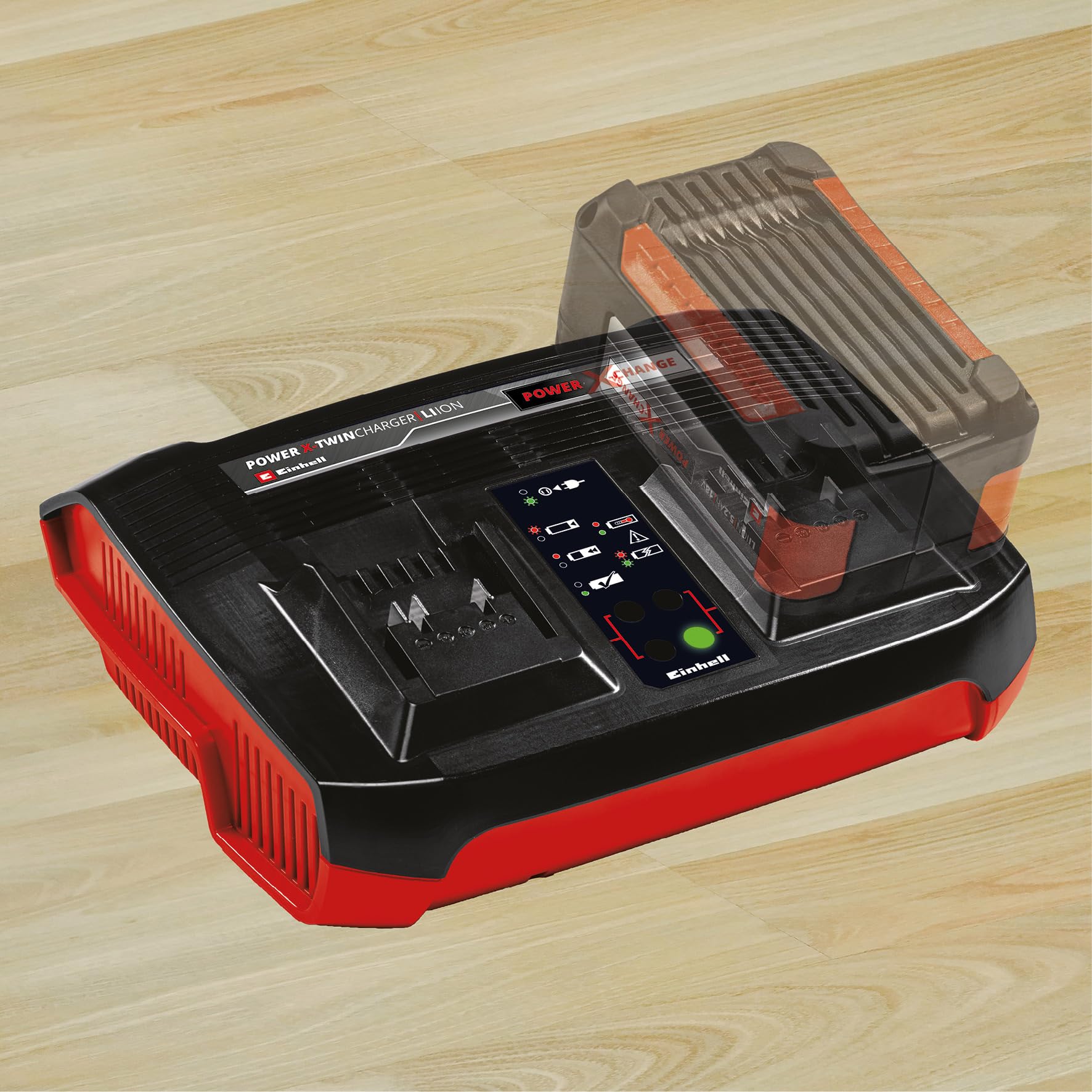 Originale Einhell Power X-Twincharger 3A Caricabatteria doppio Power X-Change (tensione 220-240 V, 50-60 Hz, corrente di carica 3A, senza batterie)