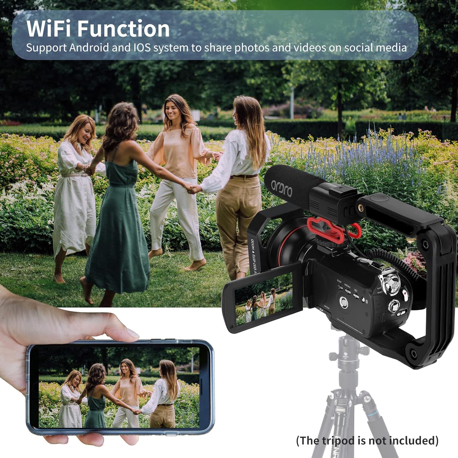 ORDRO 4K Camcorder AC5 Plus Live Streaming Video Camcorder, 12X Optical Vlog Camera for YouTube, 3.1'' Rotatable Screen Autofocus WiFi Camera with SD Card, Stabilizer, Mic, Wide Angle Lens, Batteries