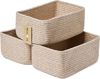 MiniArk Small Woven Rope Storage Baskets 11.5x7.5x4.7in Brown | Shelf Closet Organizers for Toys Cosmetics Nursery Essentials
