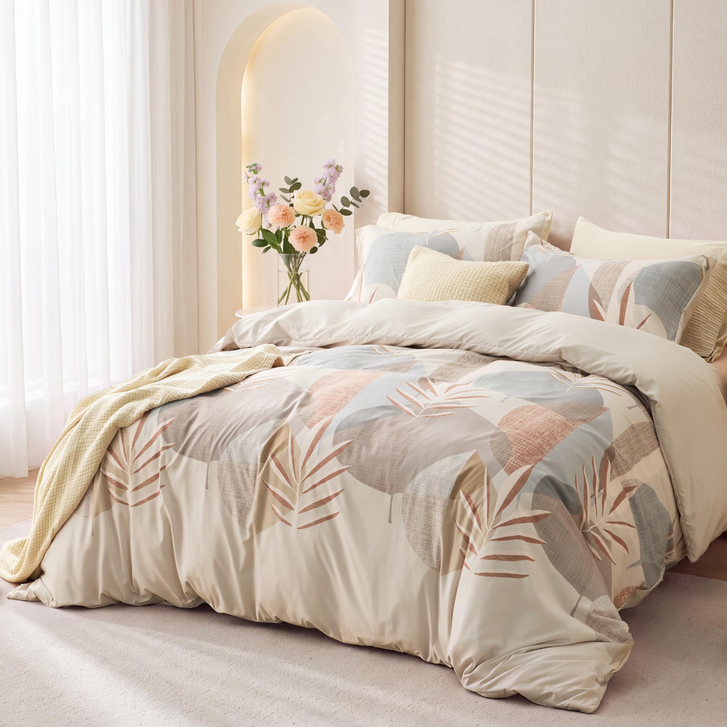 Bedsure Double Duvet Cover Set - Microfiber Reversible Bedding, Beige