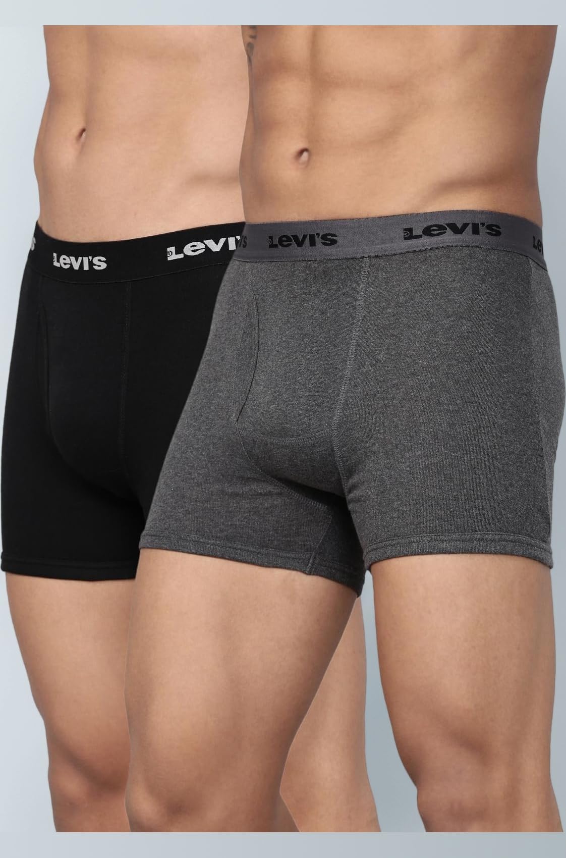 Levi's 001 Men's 100% Pure Cotton Solid Boxer Brief - Mid-Rise, Outer Elastic Waistband (Pack of 2)
