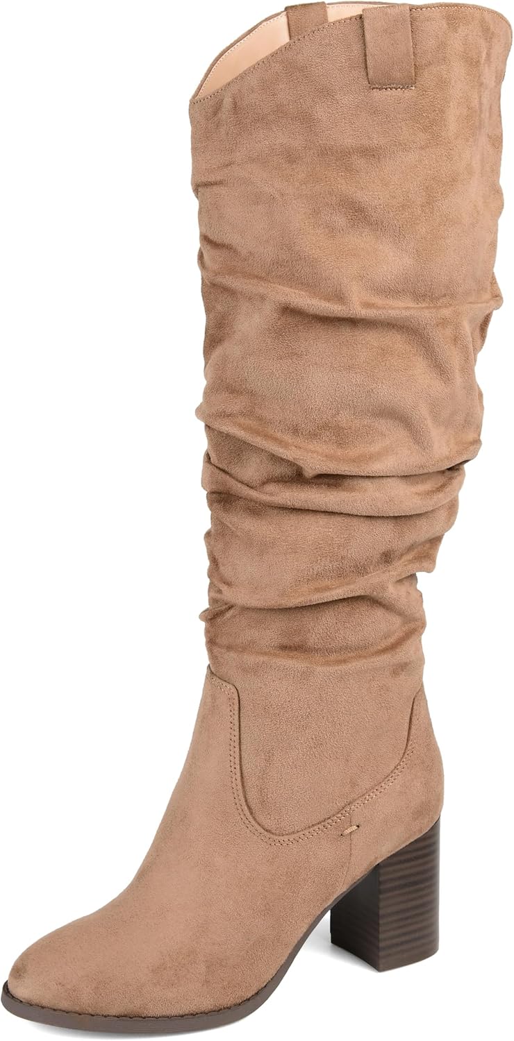 Journee Collection Women's Aneil Stacked Heel Knee High Boots, Taupe, 12