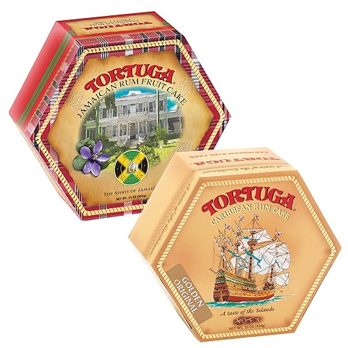 TORTUGA Golden Original and Jamaican Rum Fruit Cake - Paquete de 2 1 16 oz original dorado y 1 pastel de frutas de 23 oz