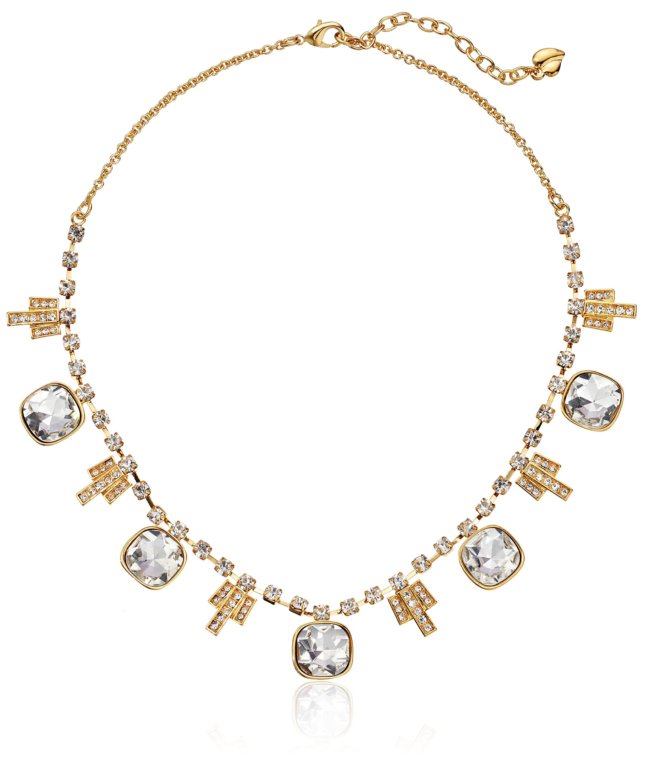 Carolee"Berry Chic" Gold Tone and Deco Shaped Crystal Frontal Necklace