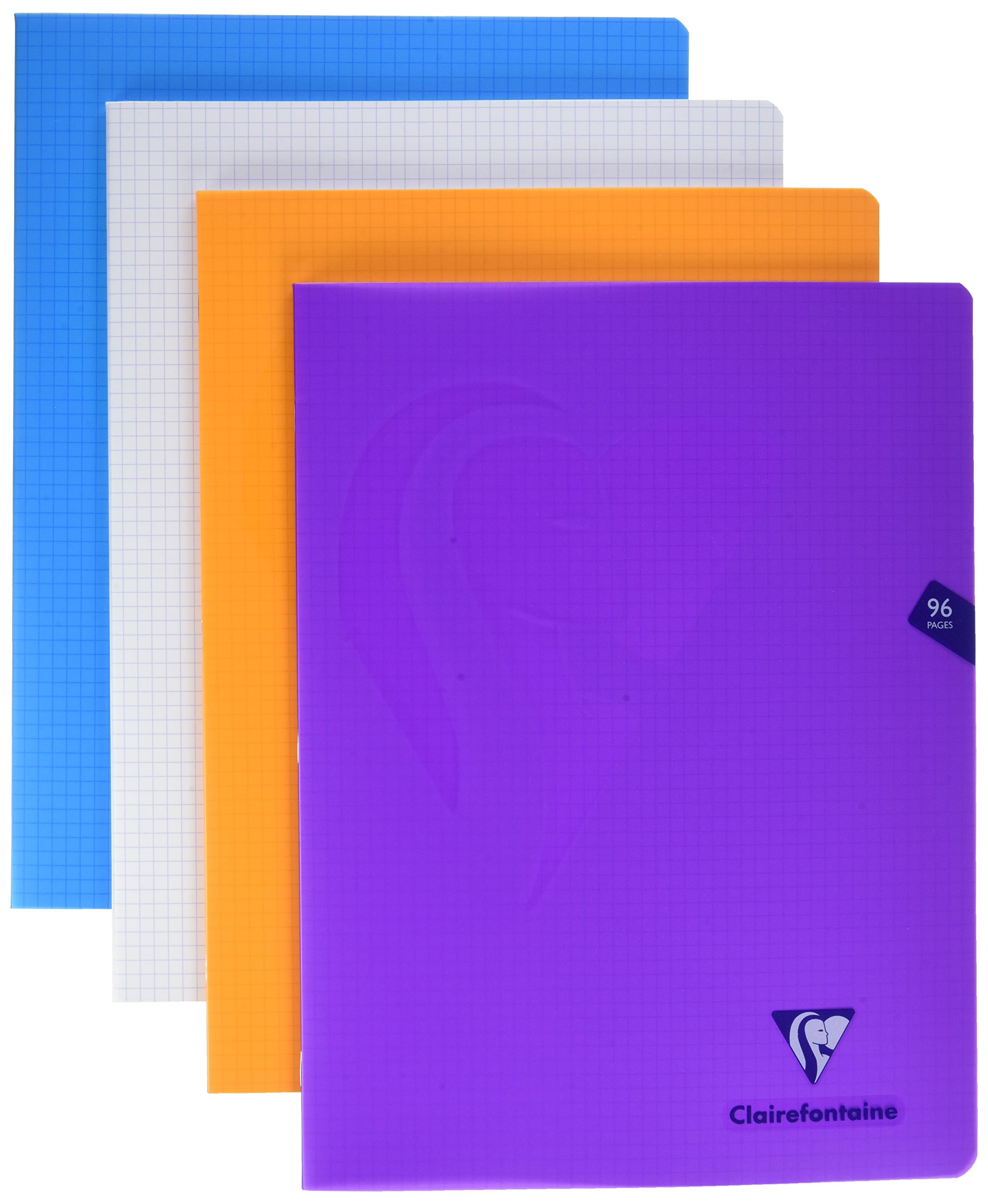 Ref 293311AMZ – Polypropylene Squared Paper Notebook 96 Pages - Petits Carreaux Mixed Colours,Pack of 4
