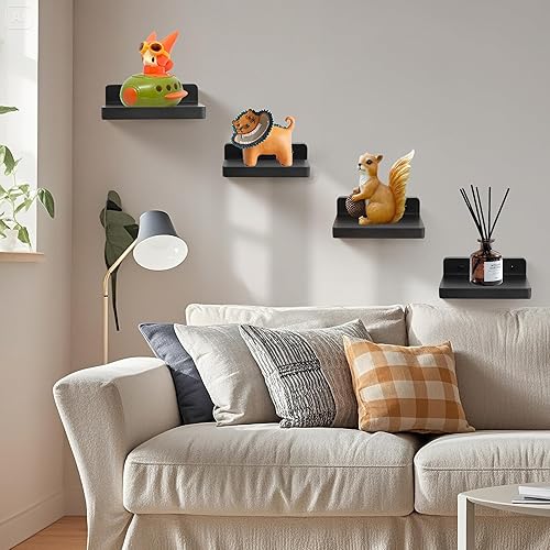 Miniatura 2 de Pequeño estante flotante para pared, juego de 2 estantes de pared de madera de 5 pulgadas, mini altavoces, monitor de bebé, cámaras, soporte de