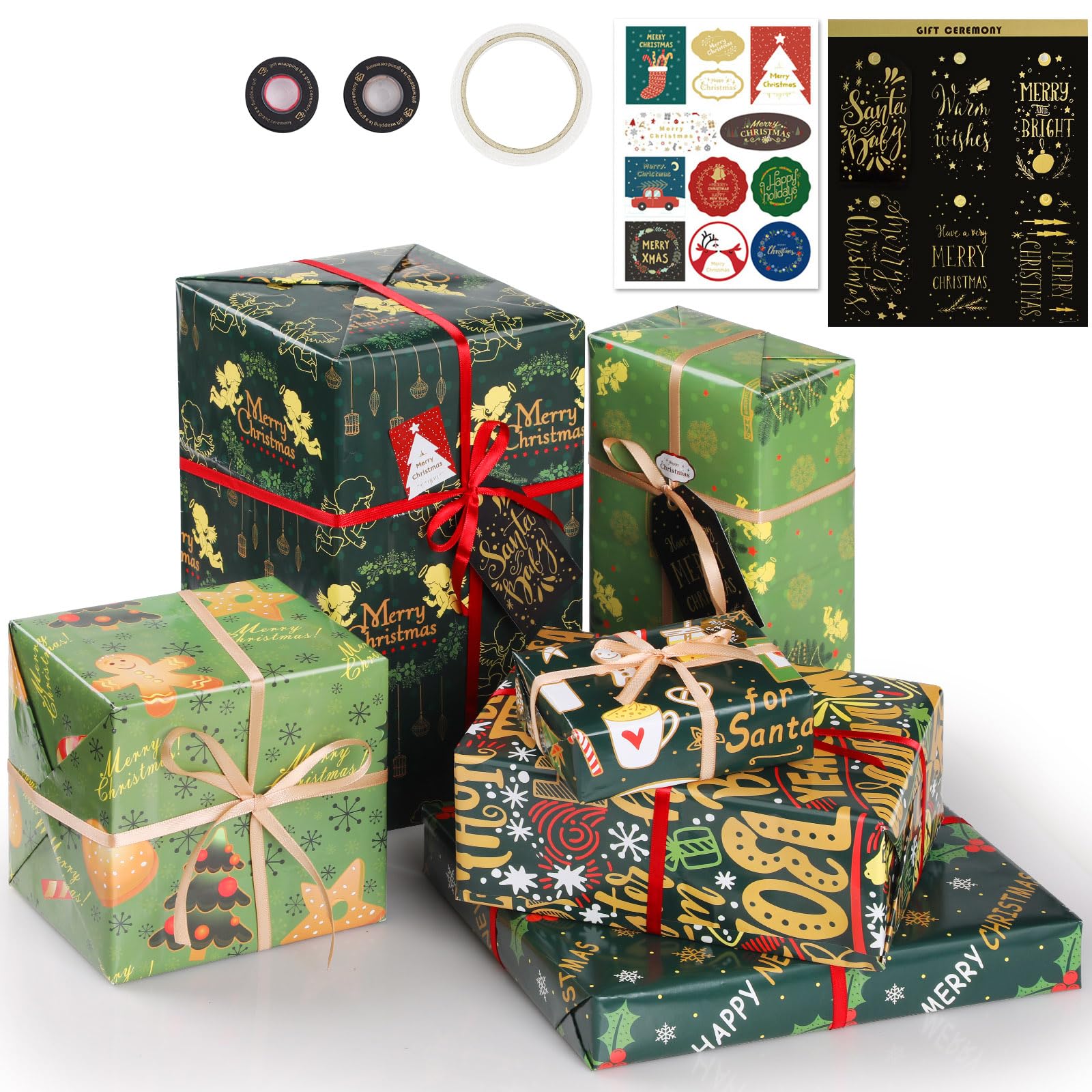 15 Blatt Weihnachtsgeschenkpapier – 50x70 Cm Mit Anhänger, Aufkleber & Hanfschnur Für Festtagsgeschenke