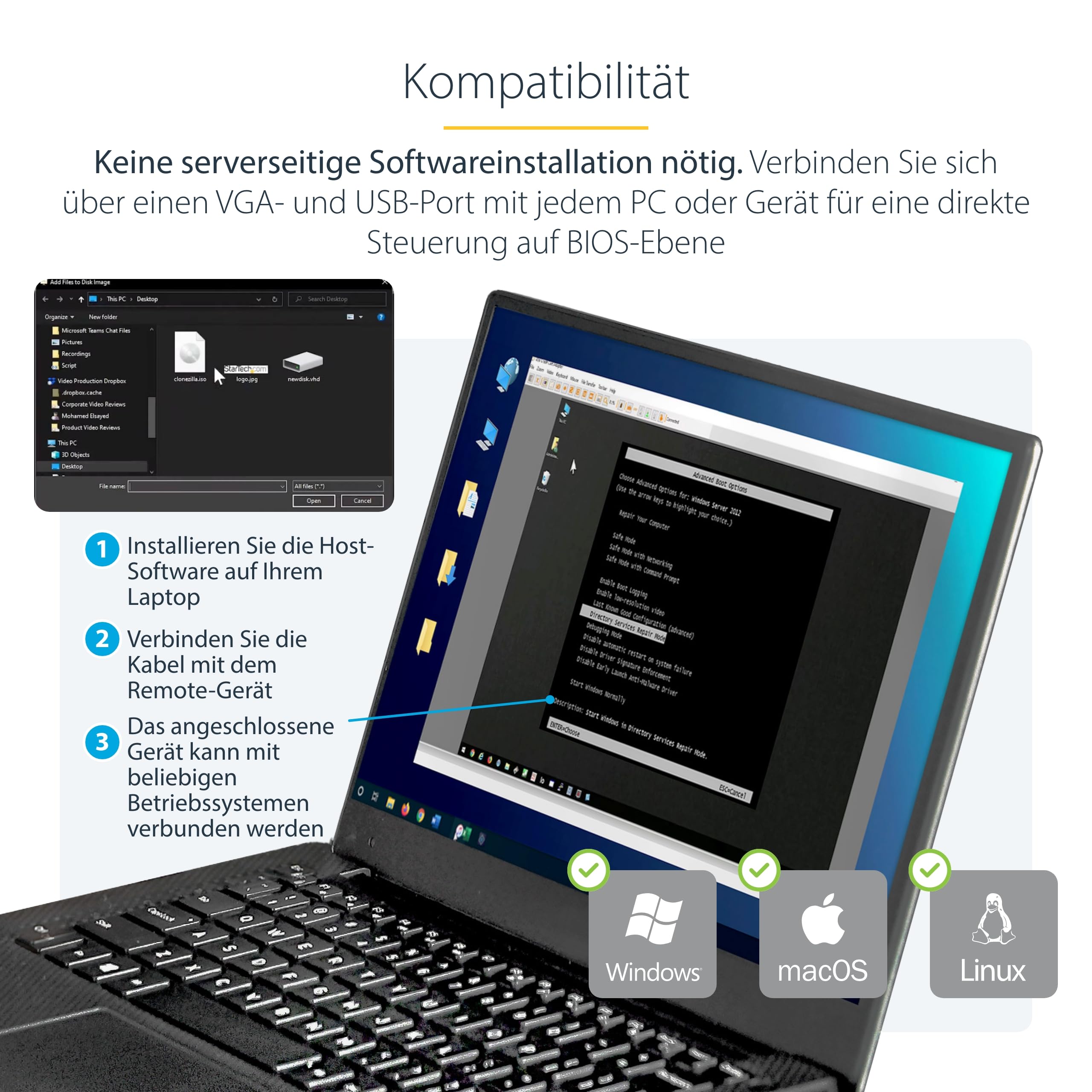 StarTech.com USB 2.0 KVM Konsole Mobiler Laptop Crash Cart Adapter mit Datenübertragung und Videoaufnahme KVM-Switch 1 x ports 1 lokaler Benutzer Desktop | Robustes gummiertes Gehäuse, KVM-Konsole für Headless-Geräte/Server/ATM/POS, BIOS-Ebene, USB