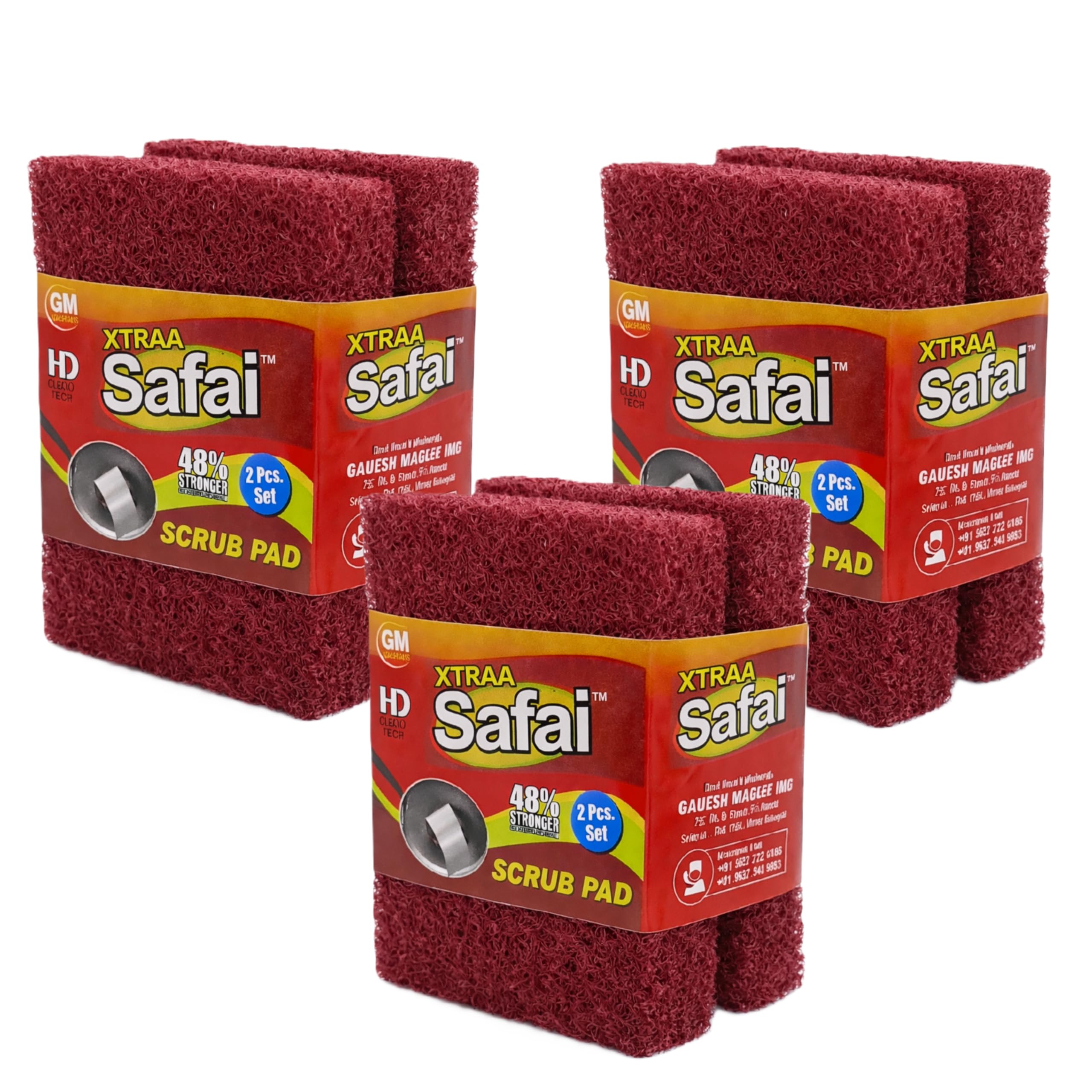 Red Scrub Pad | 3″ × 4″ | 25 mm Extra-Thick Heavy-Duty Cleaning Pad | Multipurpose Utensil & Surface Scrubber | Pack of 6.-image-41