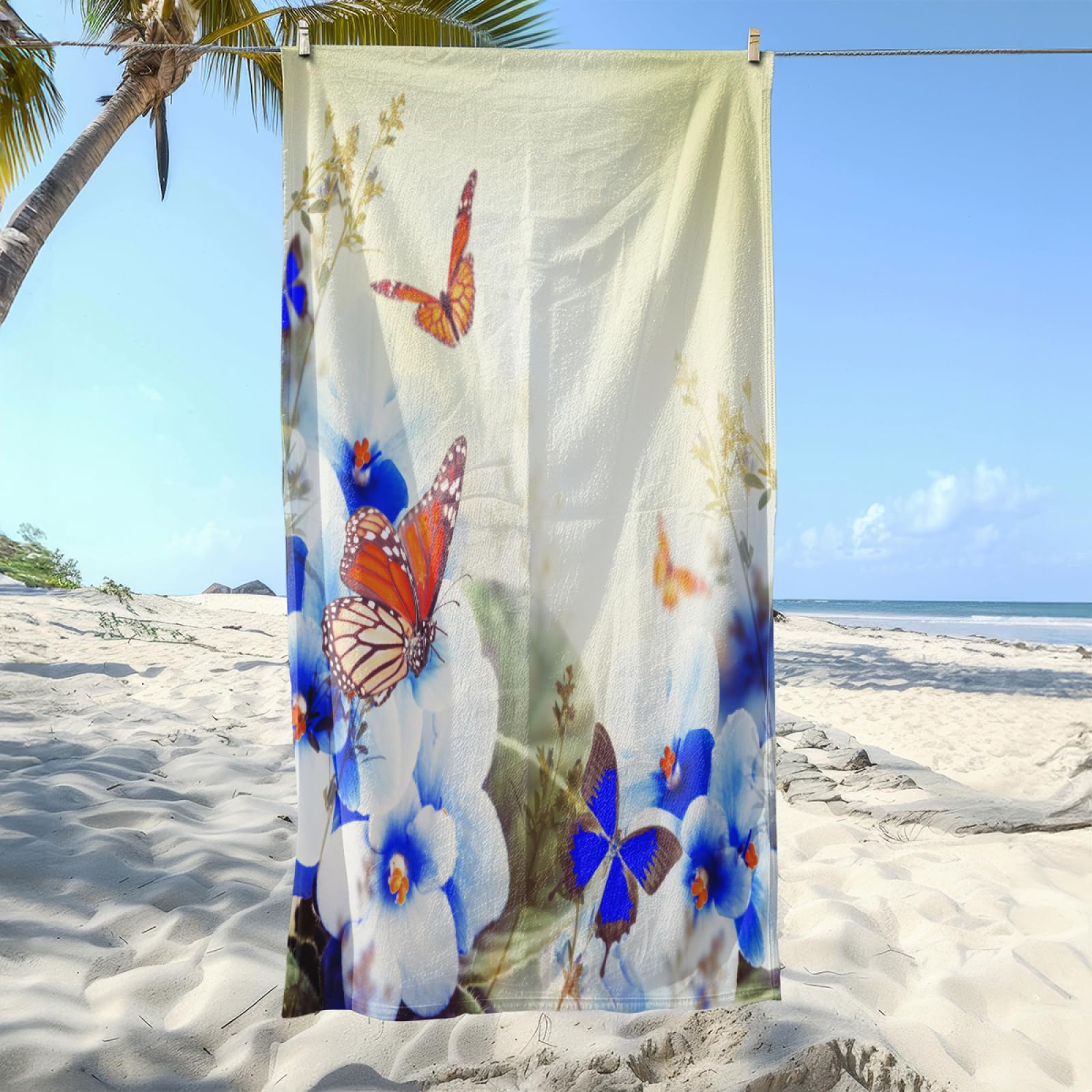 Serviette de Plage Papillon Bleu Royal Serviette de Bain Sport Piscine Toilette Microfibre Piscine Anti Sable Drap de Plage Bain xxl Ultraléger Portable Towel Absorbant Séchage Rapide 200x220cm
