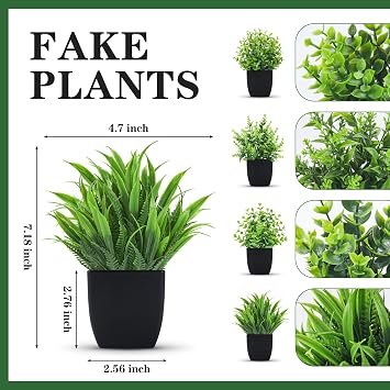 Der Rose 4 Pcs Fake Plants Mini Faux Plants for Black Bathroom Decor Indoor | Modern artificial plants indoor, perfect for bathroom home office shelf and desk decor, easy-care styling with a simple look