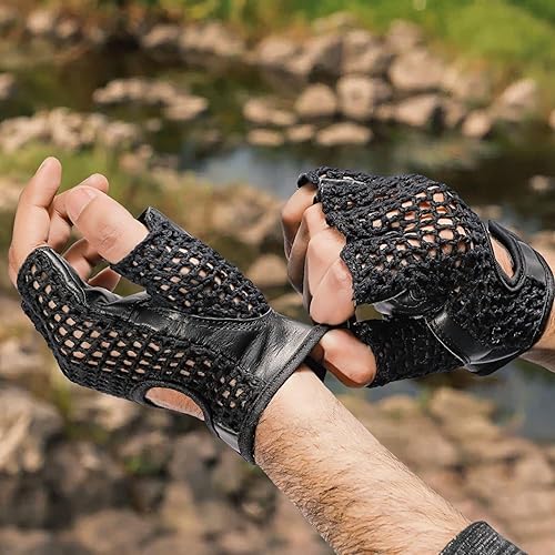 Miniatura 8 de Guantes de entrenamiento de ciclismo acolchados con espalda de ganchillo transpirables y sin dedos, color negro (XL)