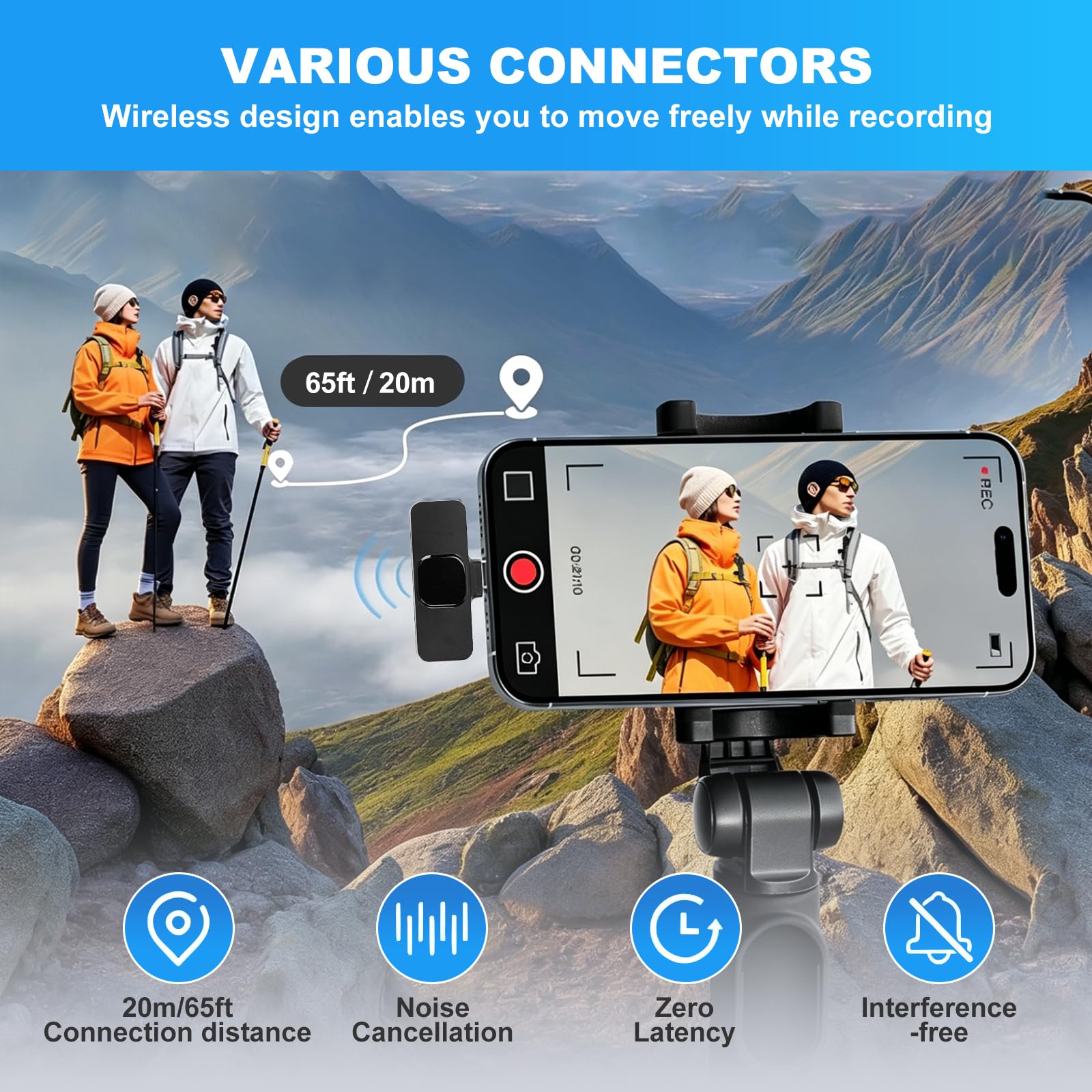 Lavalier Mini Mic Pro mikrofon bezprzewodowy do iPhone'a i telefonów z systemem Android, mikrofon do telefonu komórkowego z wtyczką USB-C/USB/Lightning, redukcja szumów do nagrywania wideo, wywiadów