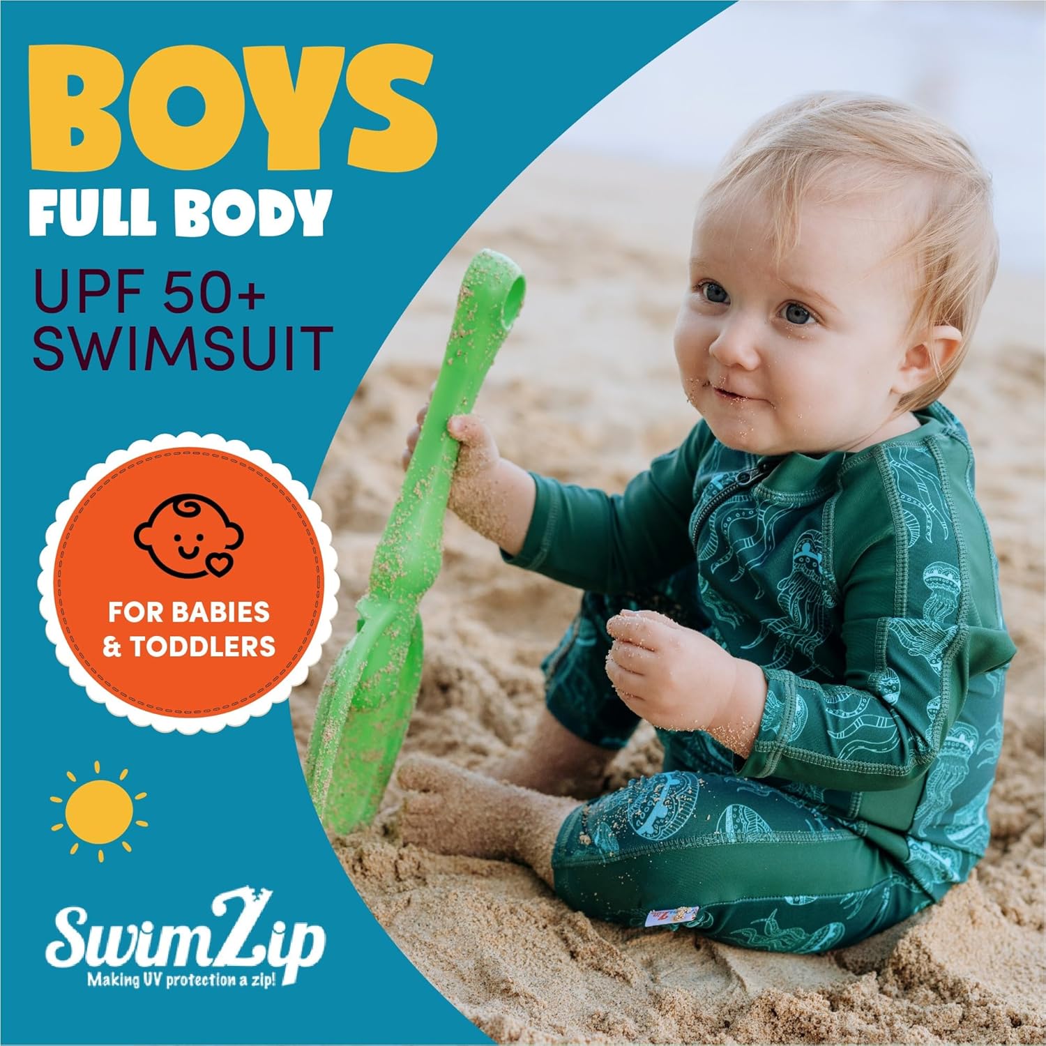 SwimZip Boys' Long-Sleeve UPF 50+ Swimsuit for Baby, Toddler, & Little Boys - Image 7