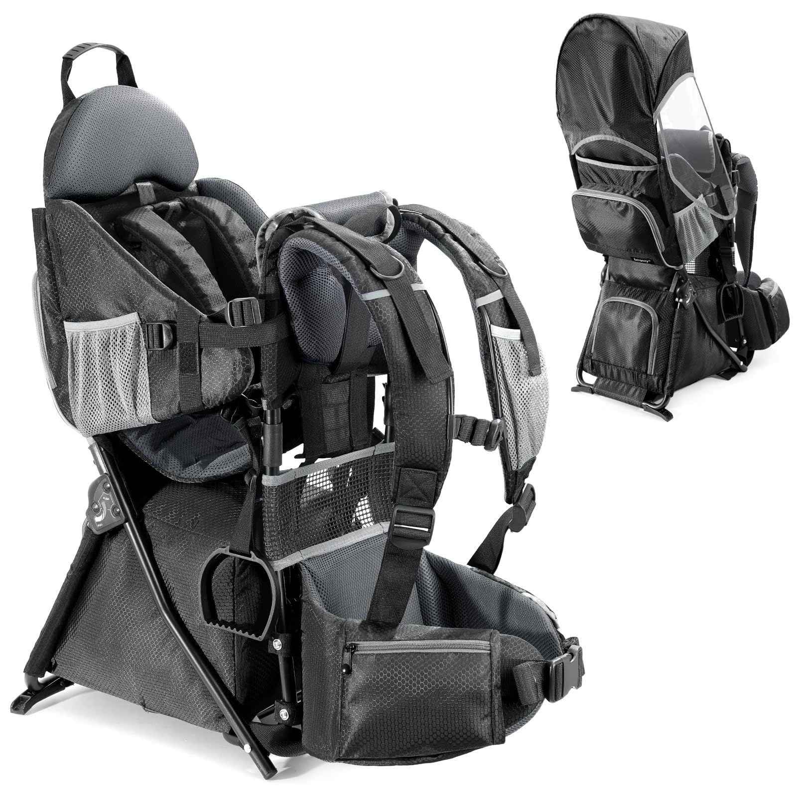 besrey Mochila portabebés, portabebés ergonómico, mochila de senderismo segura para niños pequeños con gran espacio de almacenamiento, asiento acolchado ajustable para niños