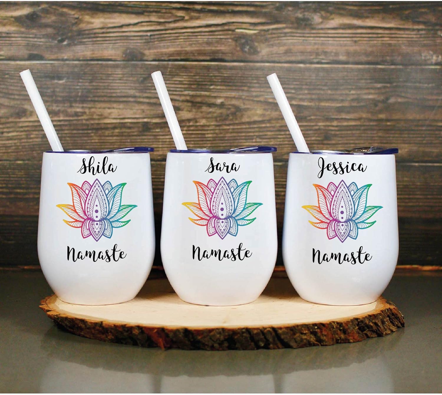 AVITO Personalized Yoga Gift, 12 oz Wine Tumbler Yoga Tumbler for Yogi, Teacher Cup, Women, Namaste Gift, Lotus