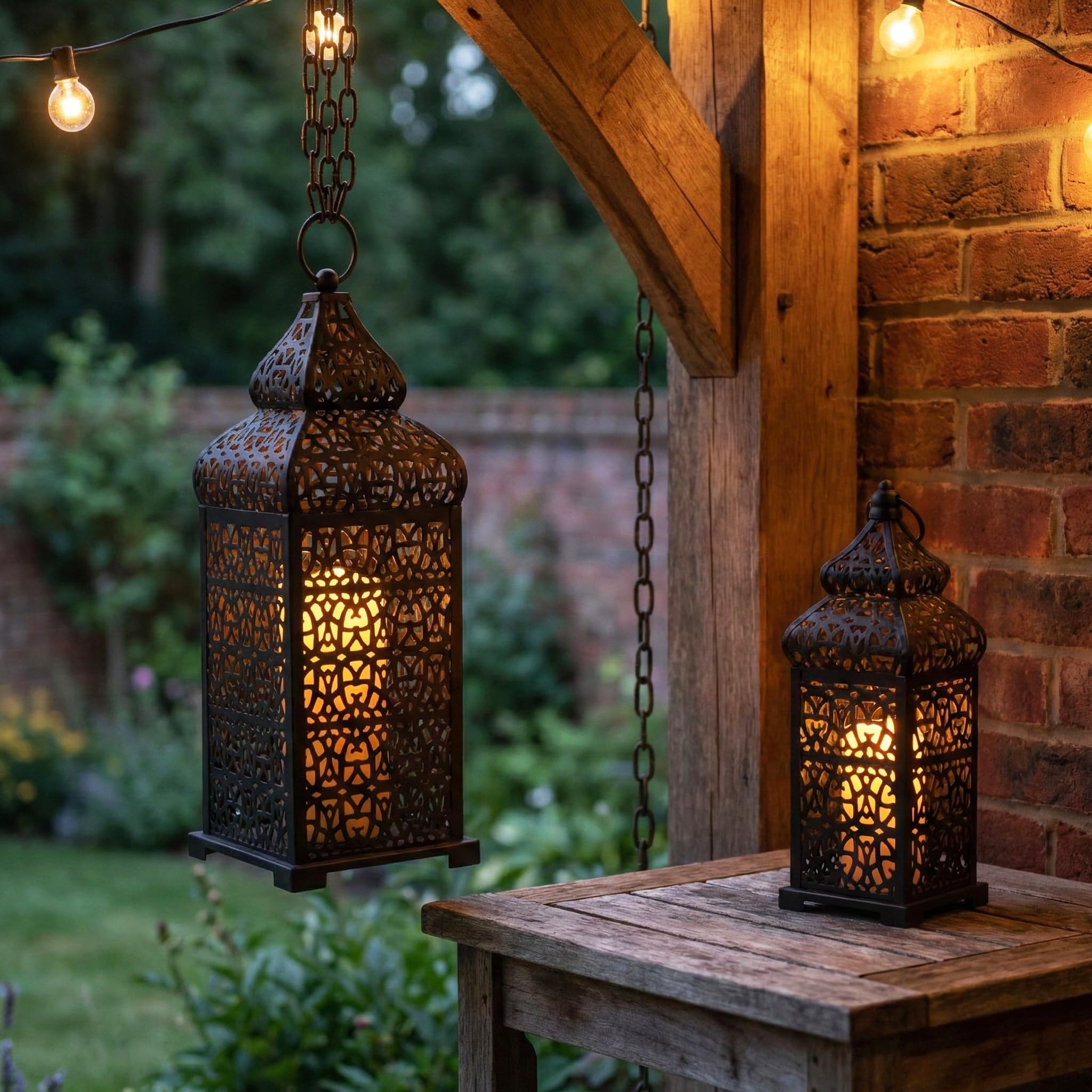 Vela Lanterns Tempio Marocchino Candele Lanterne, Nero, Set di 2