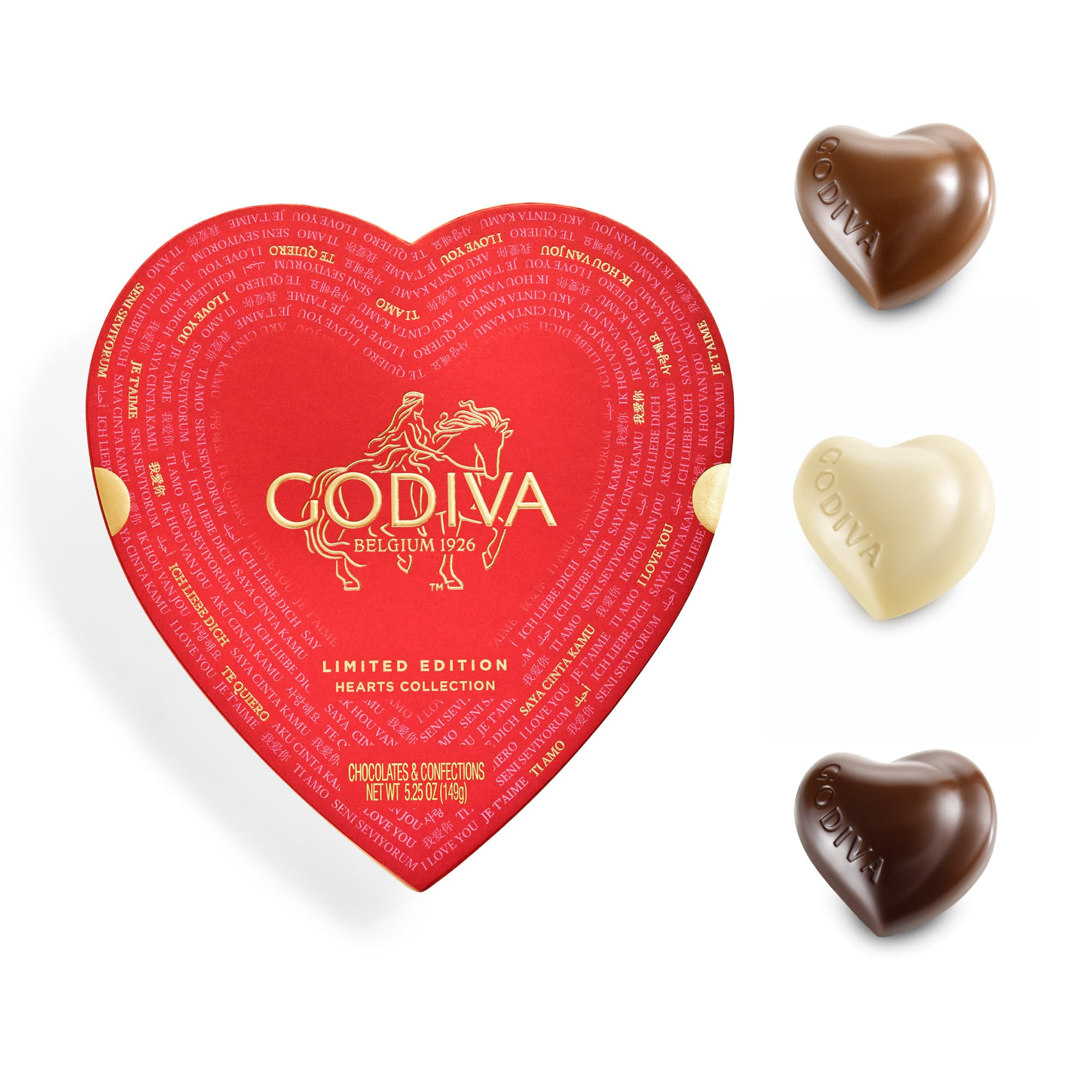 Godiva Chocolatier Valentine’s Day Heart Chocolate Gift Box - 14 Piece Assorted Milk, White and Dark Chocolate with Gourmet Fillings – Elegant Treat for Women or Men: Assorted Chcocolate 14 Pieces
