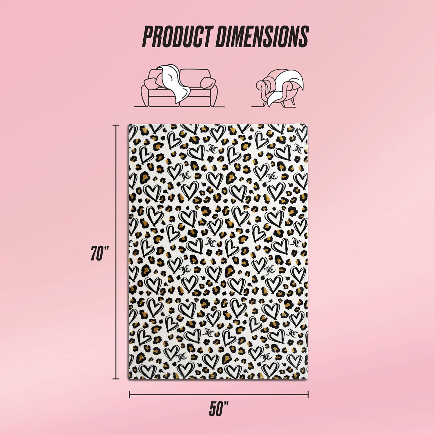 Juicy Couture Doodle Cheetah Heart 50" x 70" Plush Throw Blanket, White - Decorative Blankets for Sofas, Throws for Chairs, and Beds - Image 2