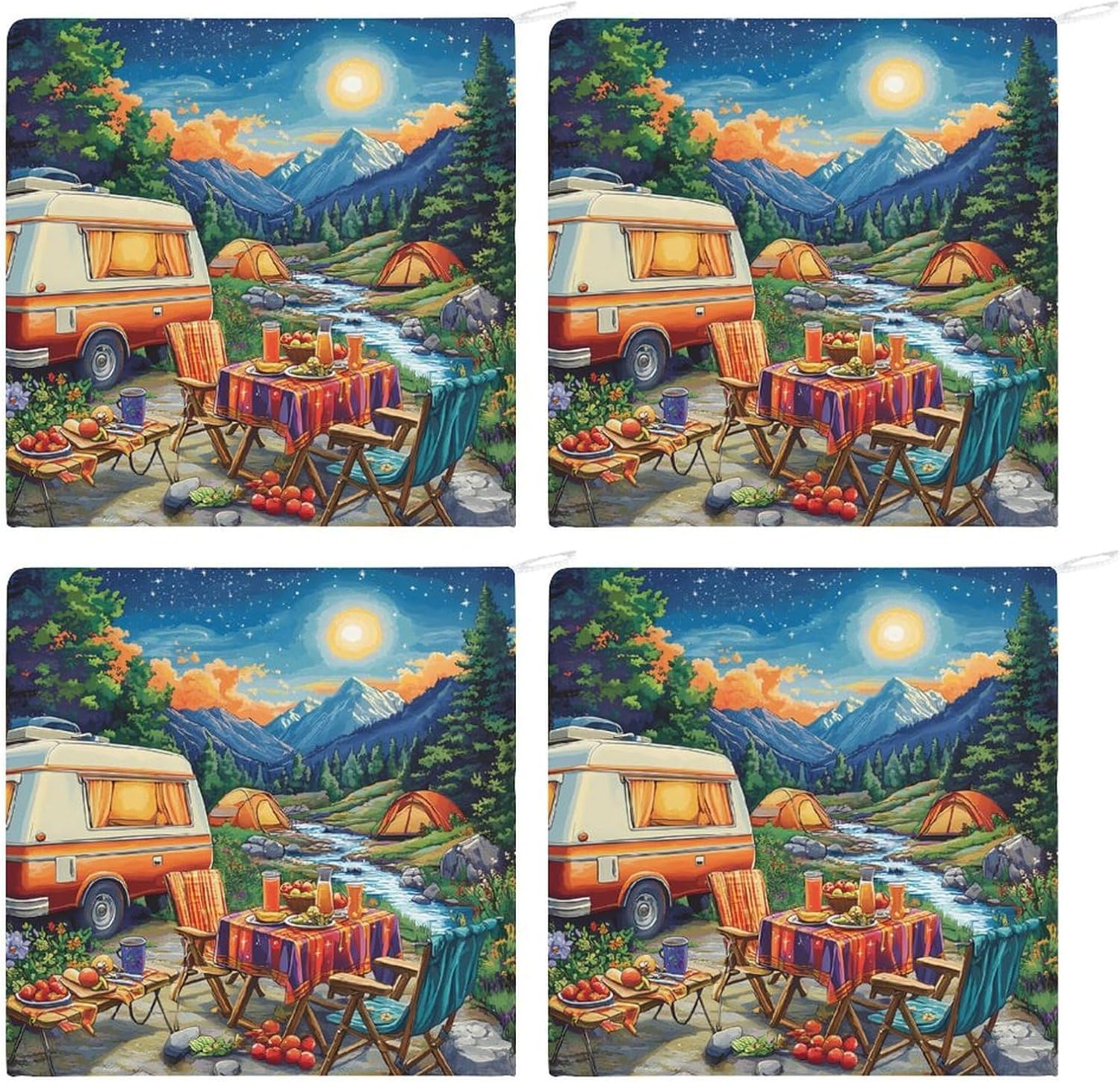 Camping and Sunset Towel Hand Towels Decorative Towel for Bathroom Kitchen Shower Gym 4PCS