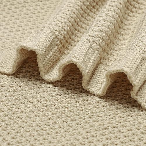 Miniatura 5 de mimixiong Manta de punto para bebé, manta suave y cálida de ganchillo neutro, unisex, para niños y niñas, color camello claro, 40 x 30 pulgadas