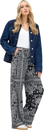 Long Tall Sally LTS Tall Paisley Wide Leg Pants Black