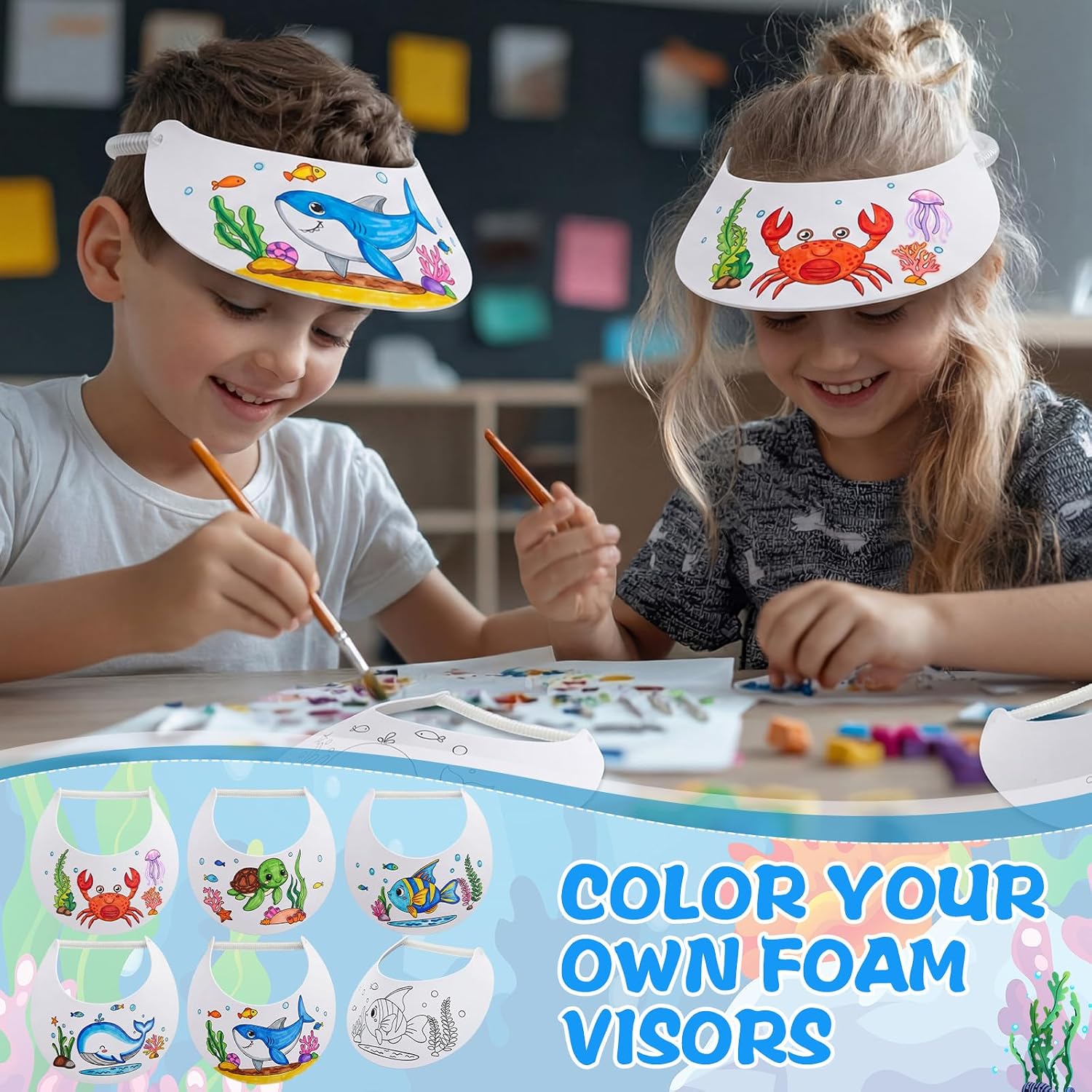 Blueweenly Color Your Own Foam Visors DIY Summer Foam Visors Crafts for Beach Pool Outdoor Women Men Gifts