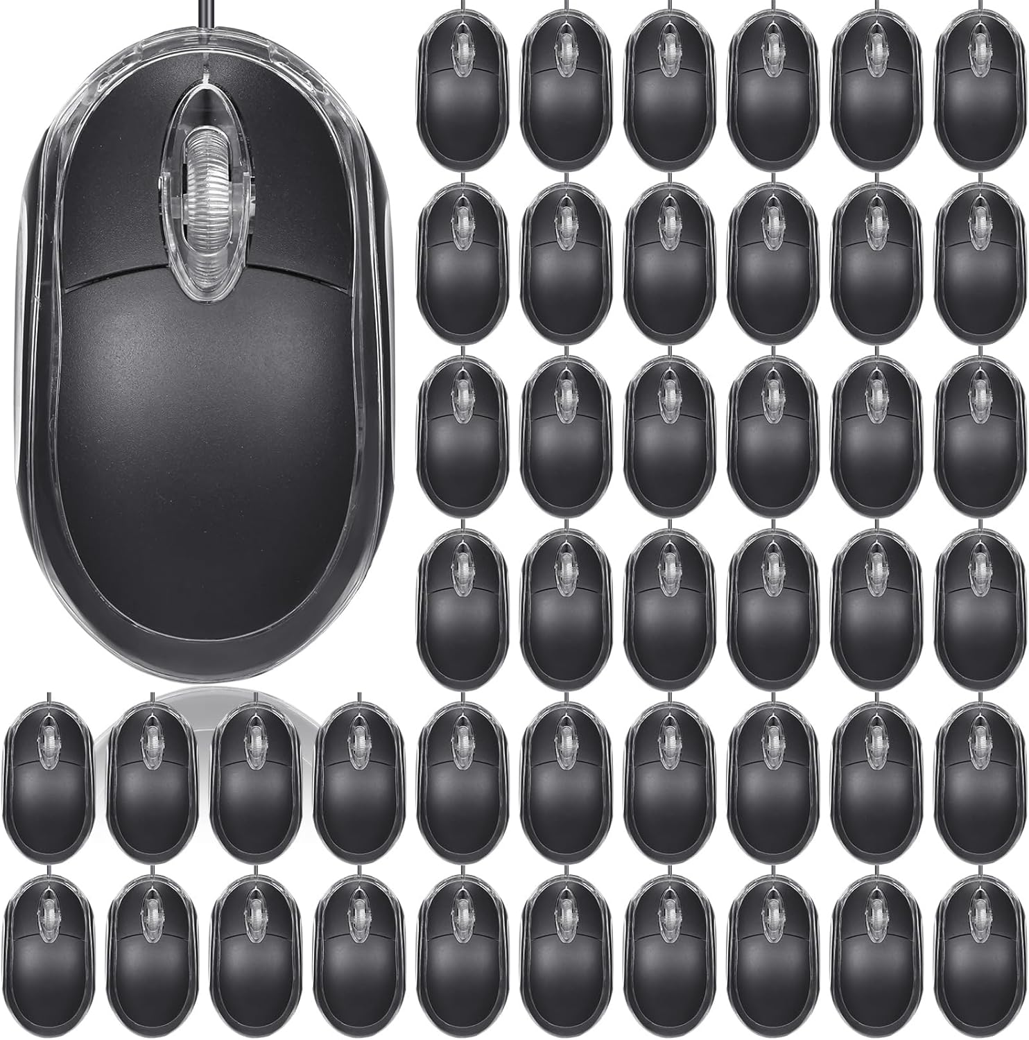Xuhal 50 Pcs Black Wired USB Computer Mouse Bulk, 1000 DPI 3 Button Corded Gaming Mouse for Office Home Optical Mouse Plug in Mouse Compatible with MacBook PC Desktop Laptop