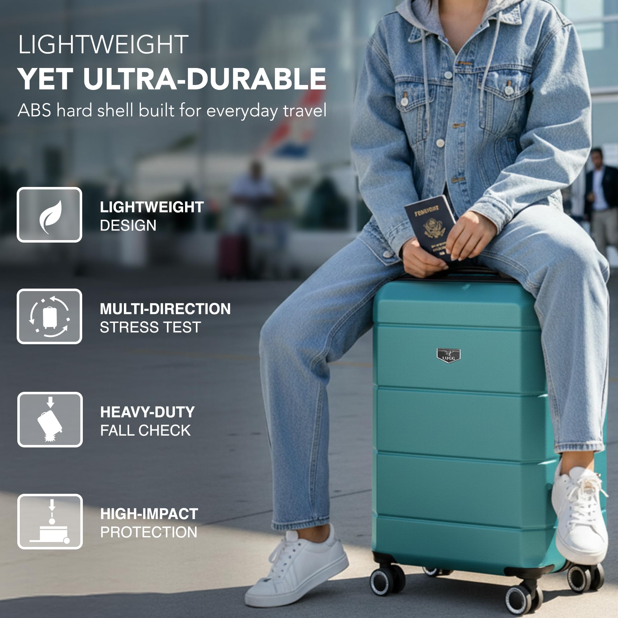 LUGG - Jetset 40cm Suitcase - 40x30x20cm- Ryanair Compatible - Underseat Size - Hard Shell ABS - Spinner & Removable Wheels - Lightweight Travel Luggage- Cream/Brown — view 96
