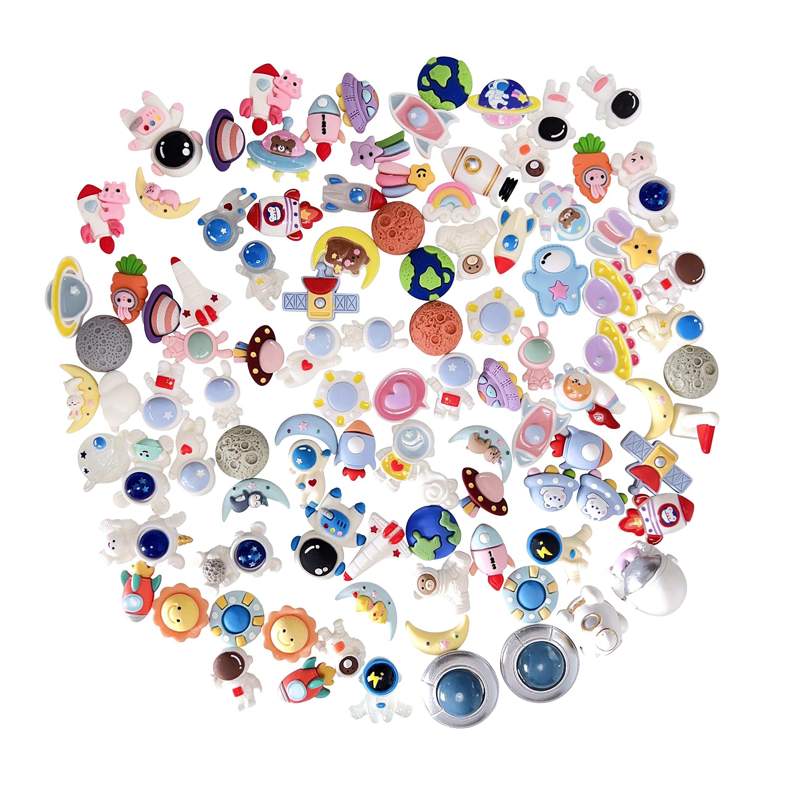 Anrher 100pcs Mini Space Planet Astronaut Decoration Mixed Flatback Resin Sets for DIY Doll House Phone Case