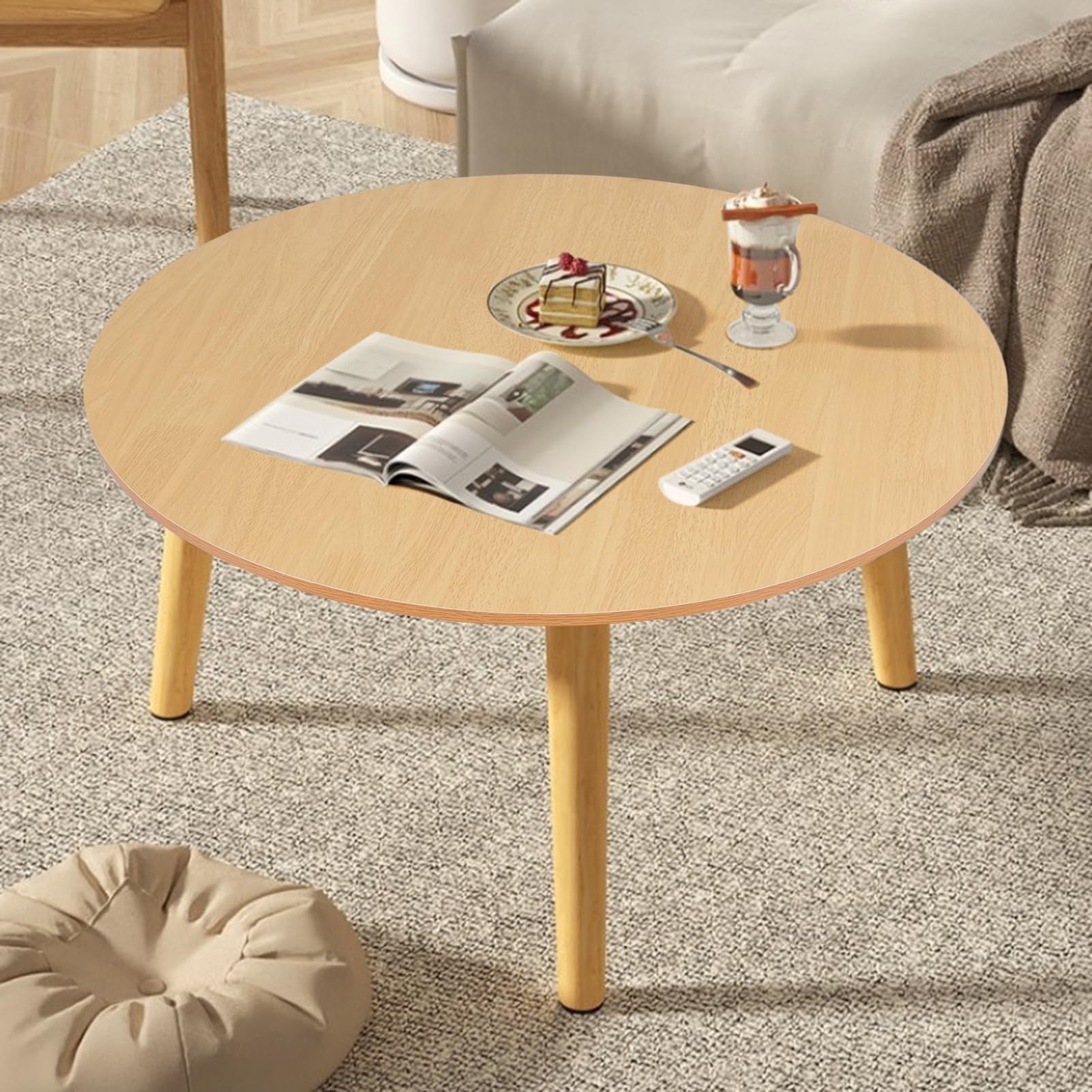 Coffee Table Small Round Dining Table Round Side Table End Table for Living Room Bedroom Small Space Wooden