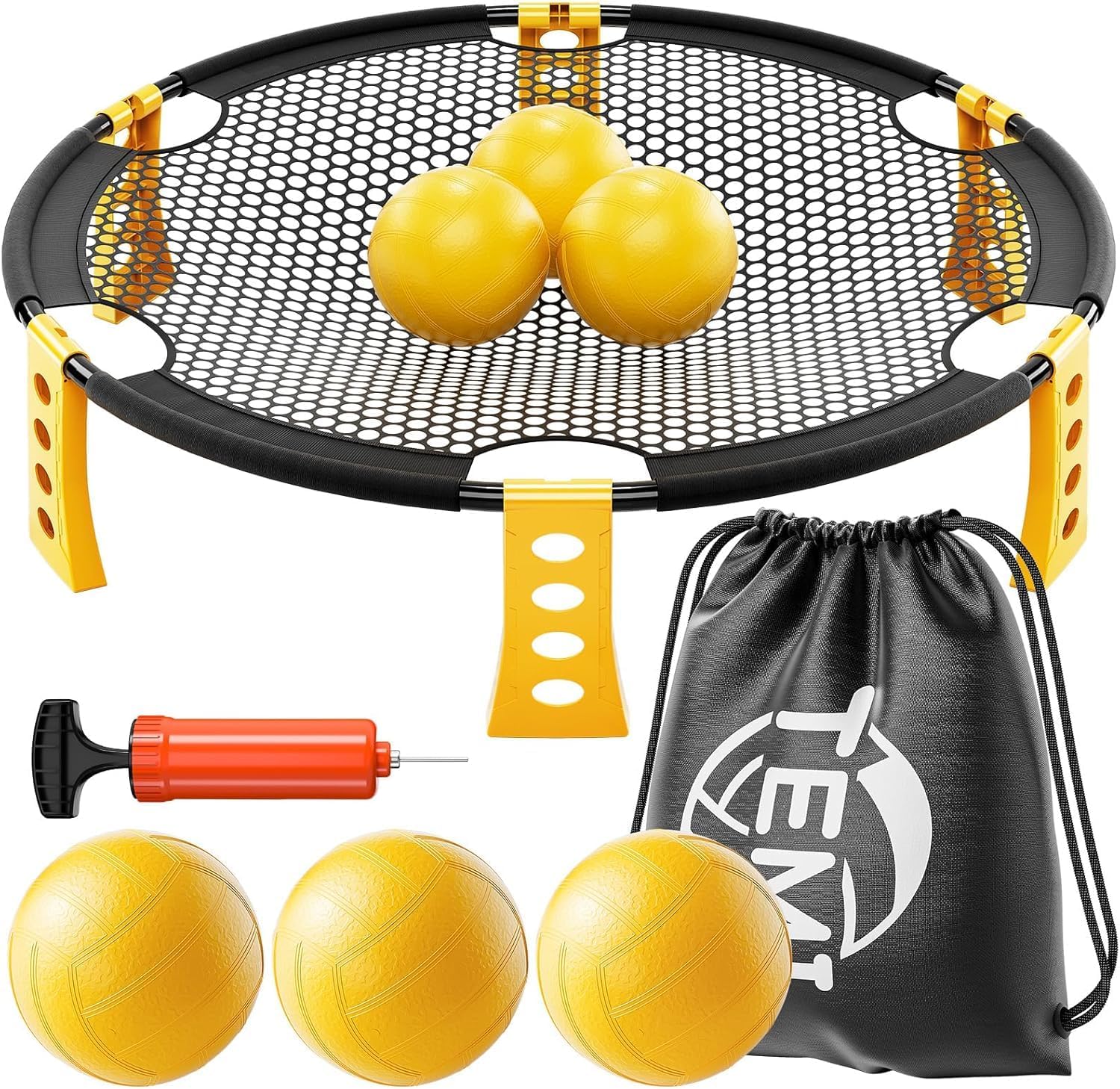 TEMI Outdoor Game Set - Includes 6 Balls, Net and Carrying Bag, Beach Ball Game for Adults, Kids, and Family, Played Outdoors, Indoors, Lawn, Beach, Backyard, Yard and Park
