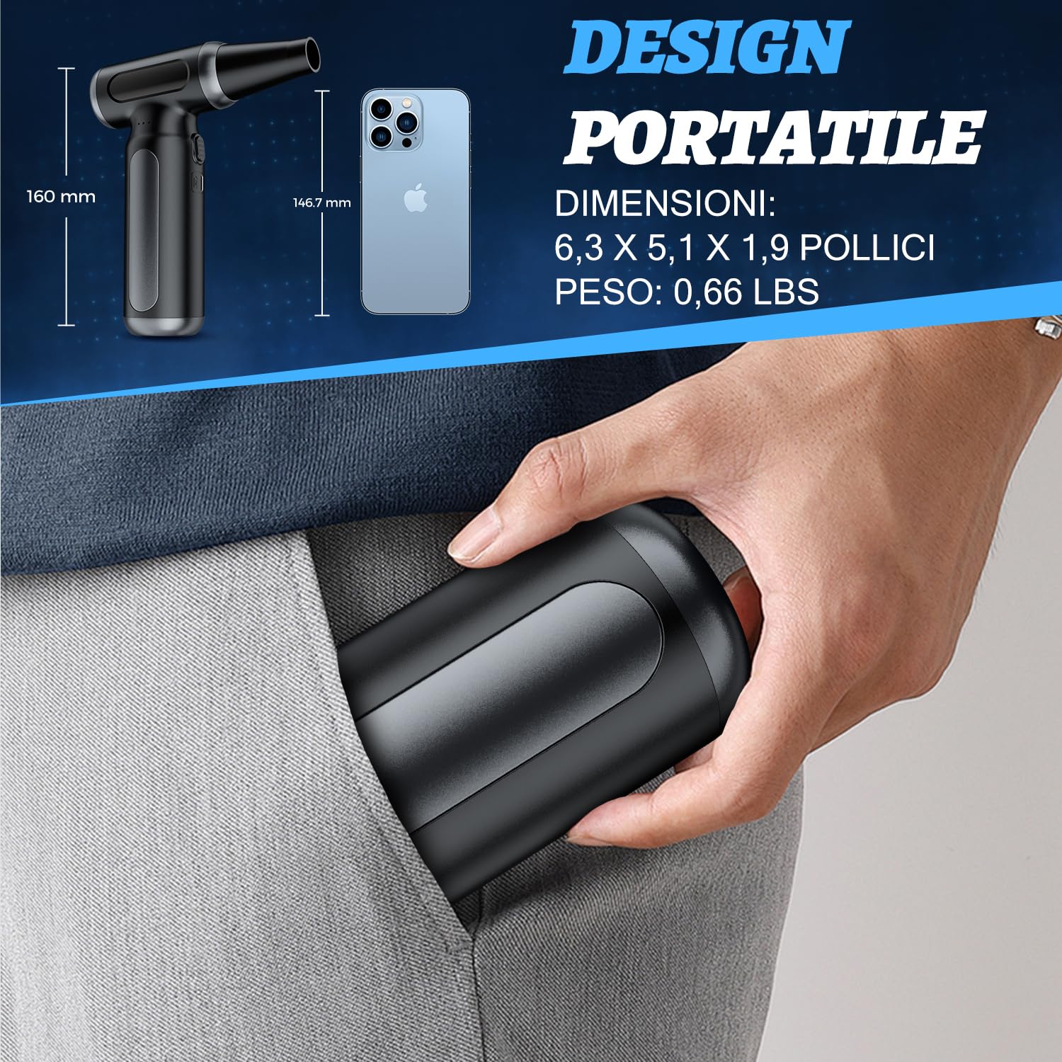 Spolverino elettrico ad aria compressa - 200000 RPM Super Power Cordless Air Blower Duster, USB ricaricabile durevole 3-Gear regolabile Dust Blower Cleaner per PC, tastiera, esterno, casa e auto