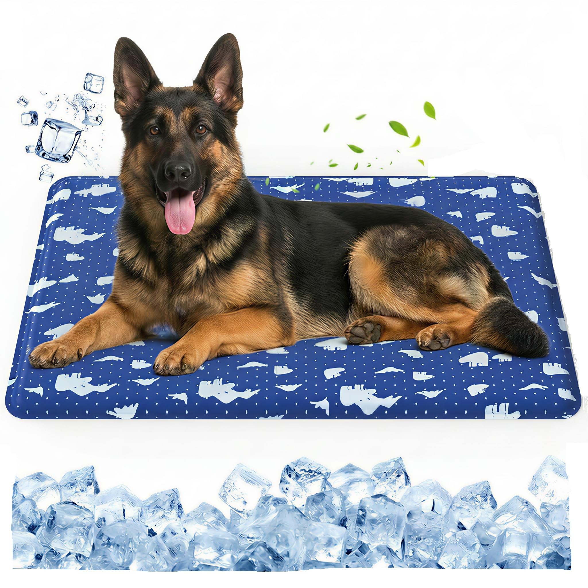 petnf Kühlmatte Hund Groß 120 x 70 cm, Kühldecke Hund Selbstkühlend im Sommer, rutschfeste Kühlmatte Tiere für Zuhause Unterwegs oder im Auto,Langlebige Large Dog Cooling Mat, Eisbären-Motiv