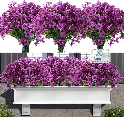 20 fasci di fiori artificiali per esterni, resistenti ai raggi UV, con piante in plastica, fiori in finta seta per...