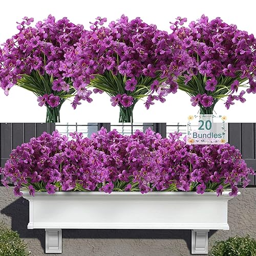 20 Bundles Artificial Flowers for Outdoors, UV Resistant Fake Realistic