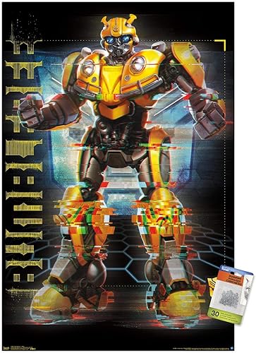 Trends International Hasbro Transformers Bumblebee - Póster de pared de Glitch, 22.37 x 34.00 pulgadas, paquete de póster premium y alfiler