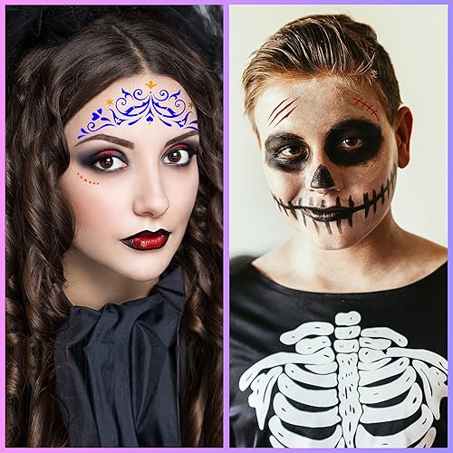 Miniatura 7 de Marspark 24 plantillas de pintura facial reutilizables, plantillas de pintura facial, plantillas de arte facial corporal, bricolaje para fiesta de