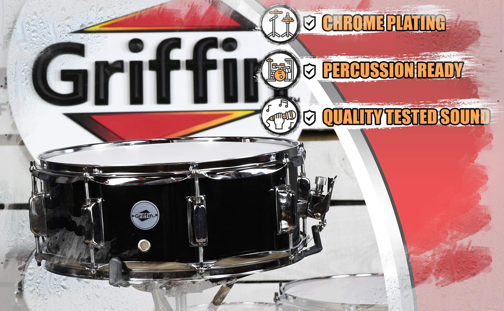 Buy GRIFFIN Snare Drum Poplar Wood Shell 14" x 5.5" with Black PVC