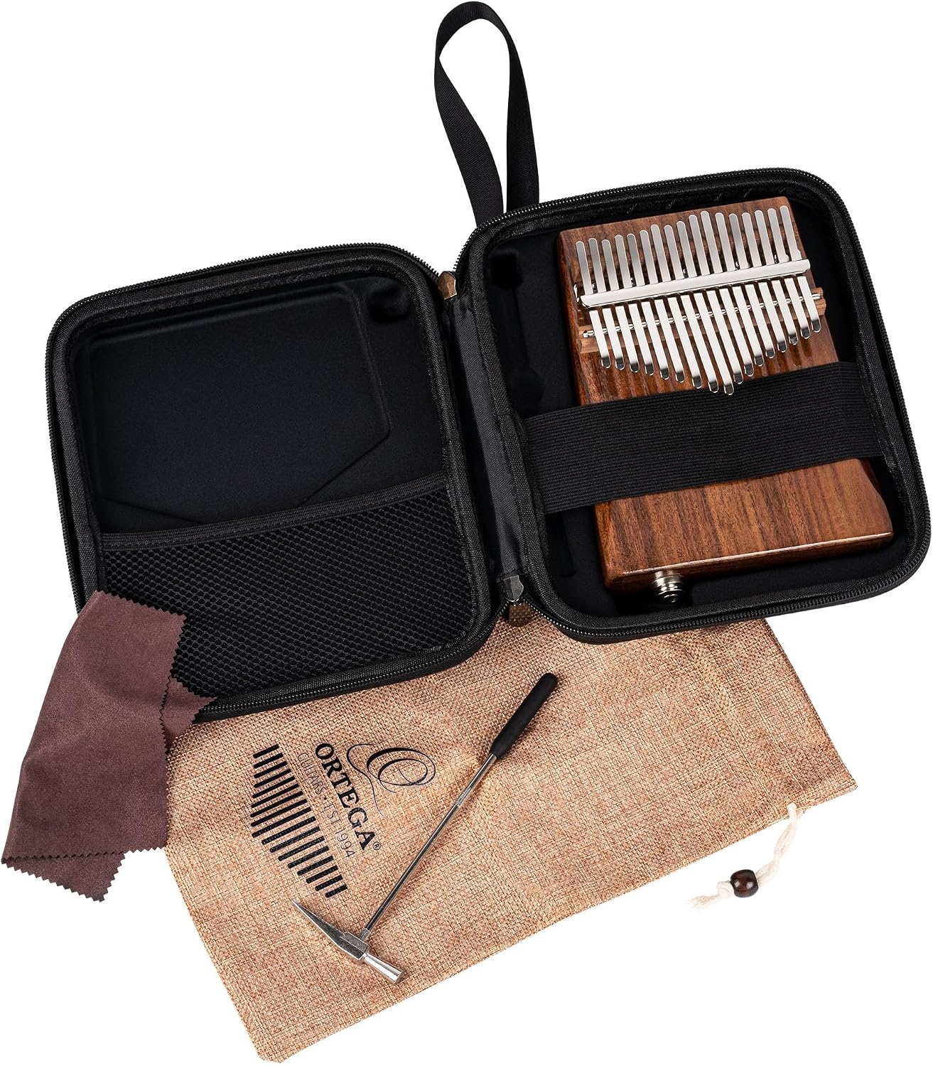 Solid Wood 17 Key Kalimba - C Major - Top Soundhole - Built-In Passive Pickup - w/Cover Bag, Tuning Hammer, Polish Cloth & Deluxe Case