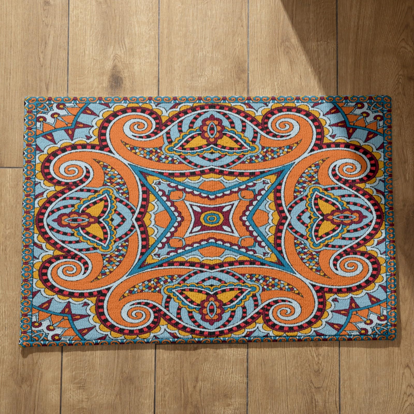 EHOMERY Door Matts Indoor Dirt Trapper Foot Matt for Camping Geometric Retro Pattern Girly Door Mat Washable Bathroom Mat 40x60cm, Non-Slip Plush Cotton Decor Doormat